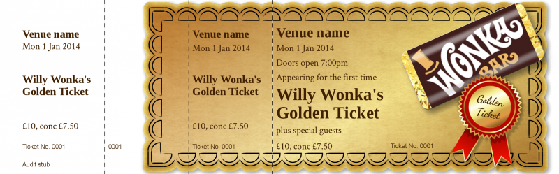 Design Willy Wonka Golden Ticket Event Tickets Template