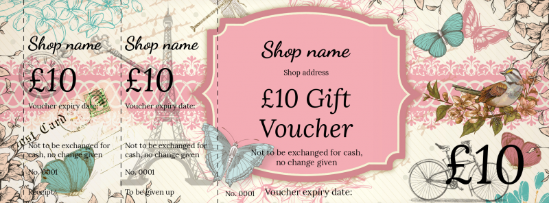 Design Shabby Chic Butterflies Gift Vouchers Template