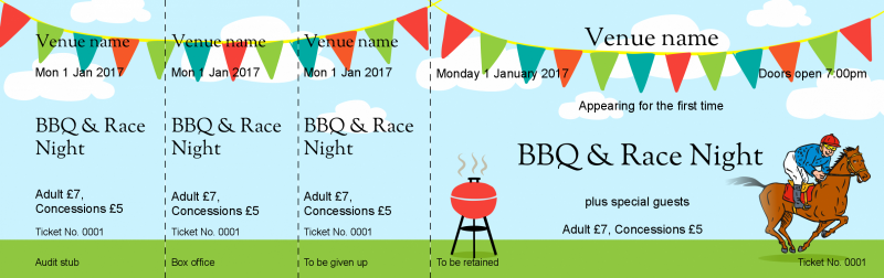 Design Race Night and BBQ Event Tickets Template