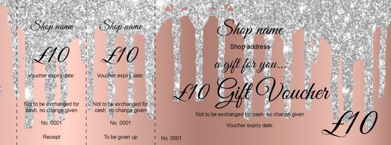 Design Rose Gold and Silver Glitter Drip Gift Vouchers Template