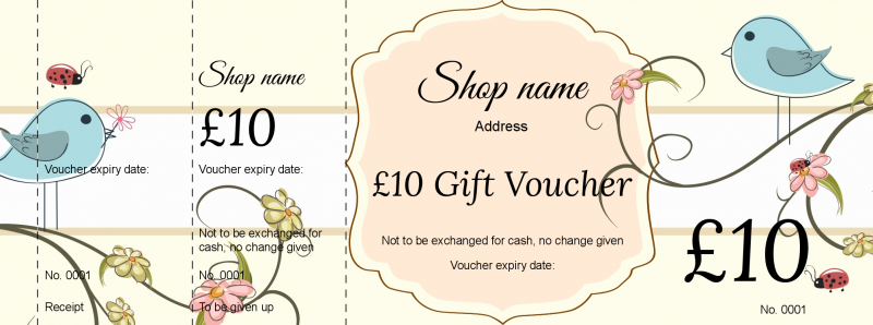 Design Birds and Ladybirds Gift Vouchers Template