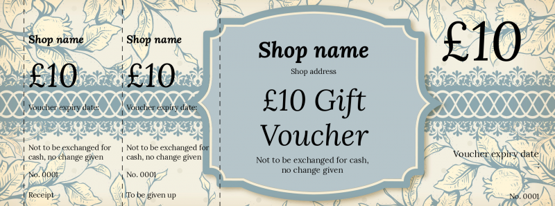 Design Antique Blue Flowers Gift Vouchers Template