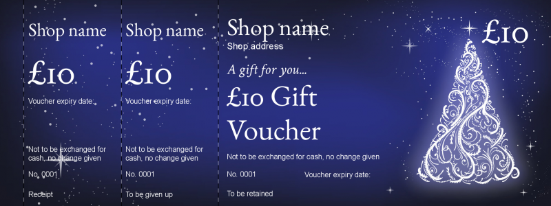 Design Blue Christmas Tree Gift Vouchers Template